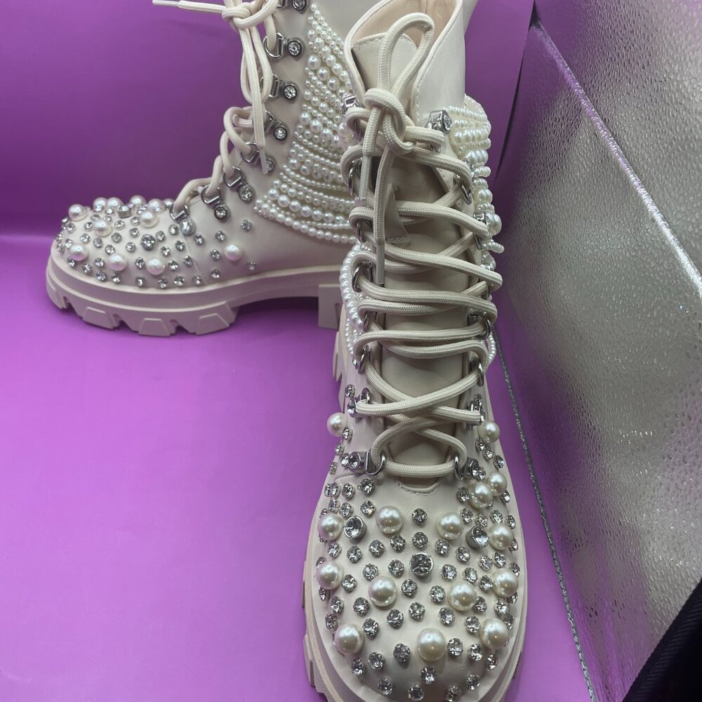 AZALEA WANG PEARL COMBAT BOOTS (7.5) - Picture 7 of 12